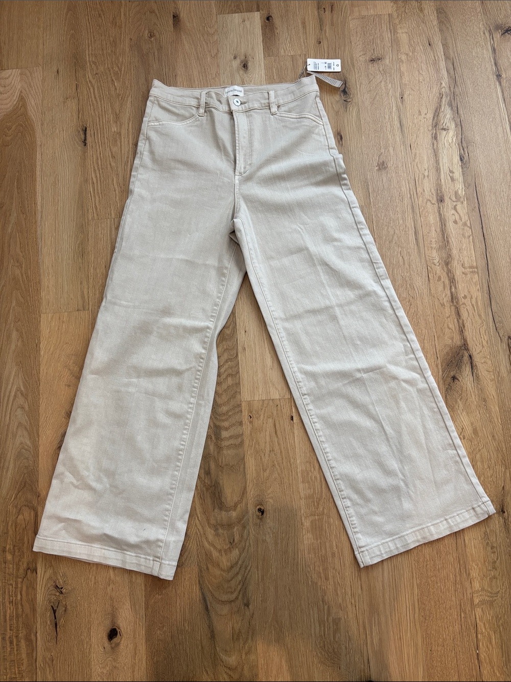 Favorite Daughter High-Rise Wide-Leg Jeans in Light Beige